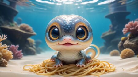 Chibbi-Art Whimsical Spaghetti Eel Glimpse in Chibi Style