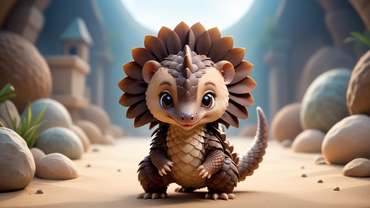 Chibbi-Art Cute Chibi Pangolin Gazes At You: A Simplistic Masterpiece