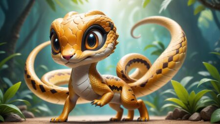 Chibbi-Art Aerial Acrobat: Chibi Flying Snake in Artistic Capture