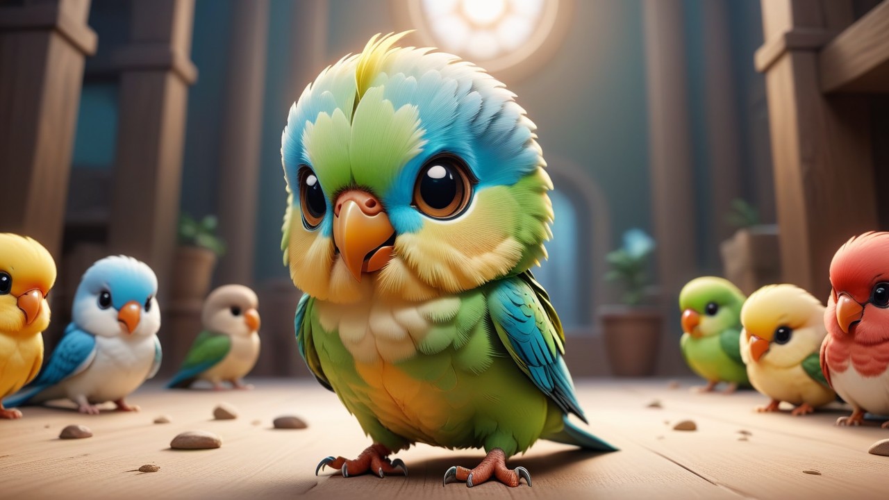 Chibbi-Art Vibrant Chibi Parakeet Greeting the Observer