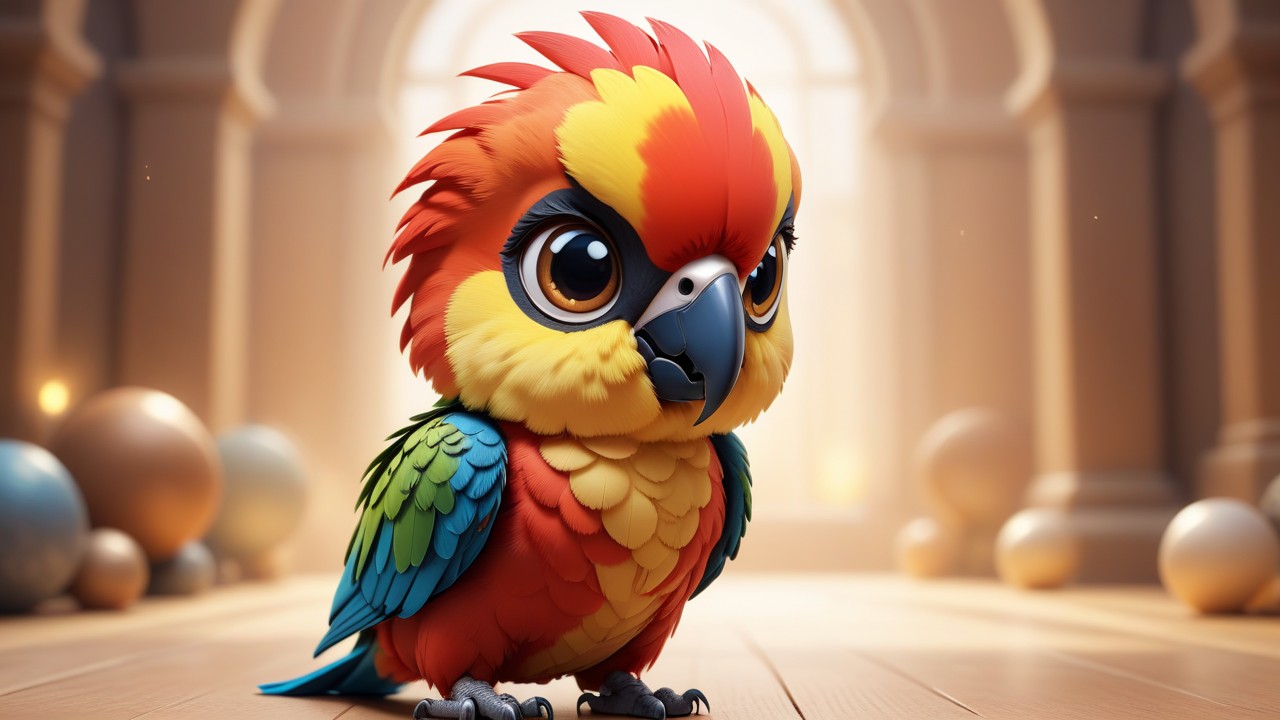 Chibbi-Art Vibrant Chibi Parrot in the Artistic Line