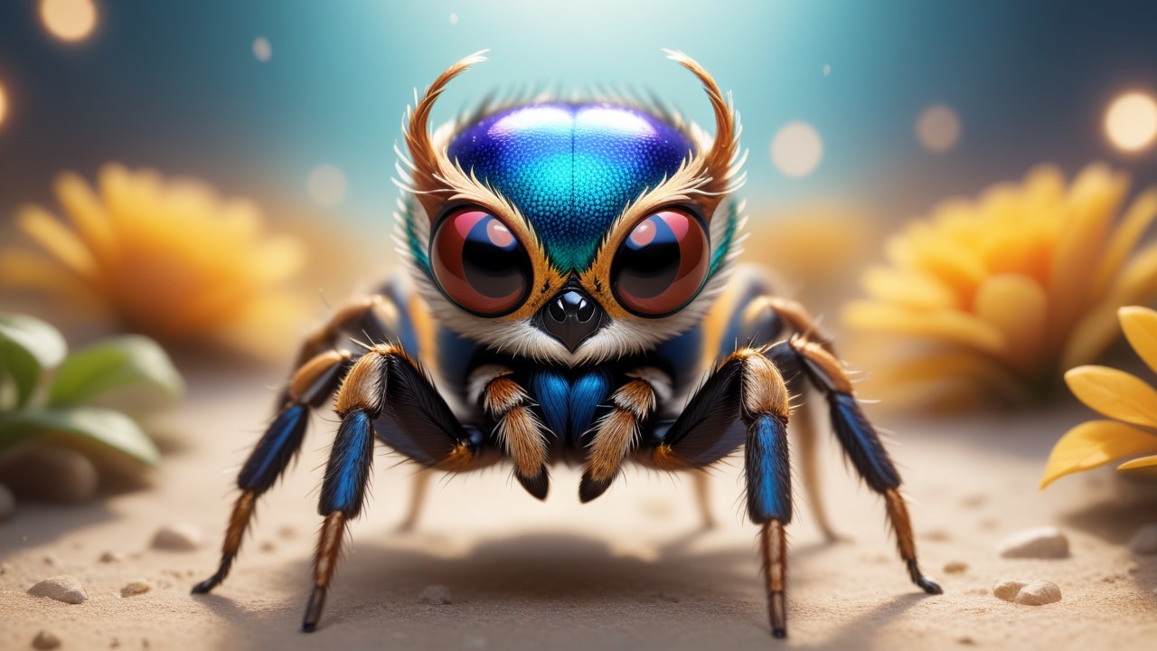 Chibbi-Art Peacock Spider in Chibi Style, Facing the Viewers with a Creative Touch