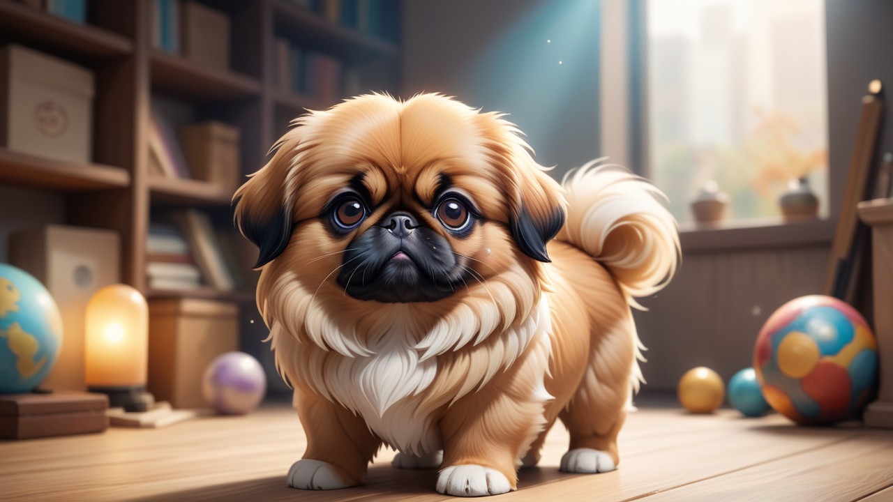 Chibbi-Art Pekingese Pup Chibi Artwork Gaze Straight at the Spectator