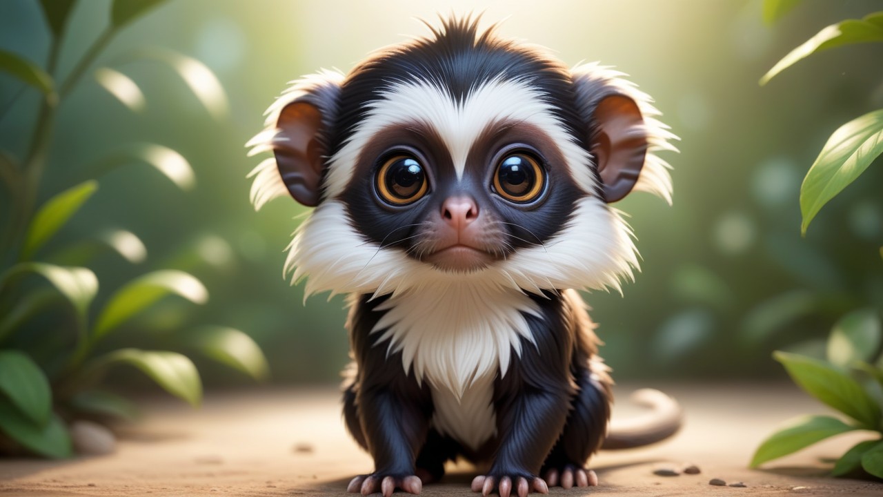 Chibbi-Art Whimsical Pied Tamarin Chibi, Artfully Gazing At Viewers