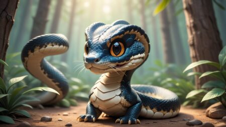 Chibbi-Art Whimsical Pine Snake Chibi Boldly Gazes Into the Soul