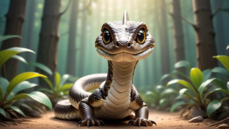 Chibbi-Art Whimsical Pine Snake Chibi Boldly Gazes Into the Soul