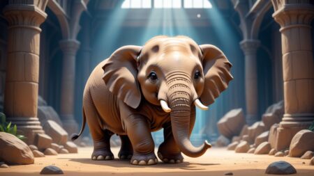 Chibbi-Art Whimsical Platybelodon Chibi Art Amidst Lively View