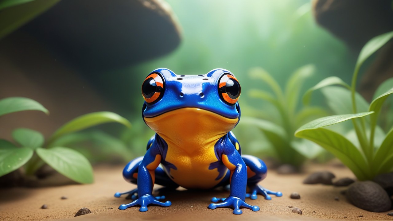 Chibbi-Art Vibrant Chibi Poison Dart Frog Amidst its Aesthetic Abode