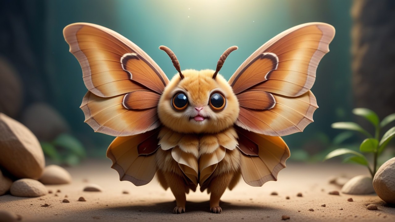 Chibbi-Art Polyphemus Moth Chibi Portrait: Expressive Eyes, Striking Feathers