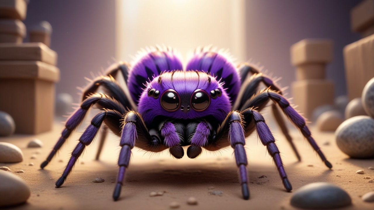 Chibbi-Art Vibrant Purple Chibi Tarantula in Regal Pose