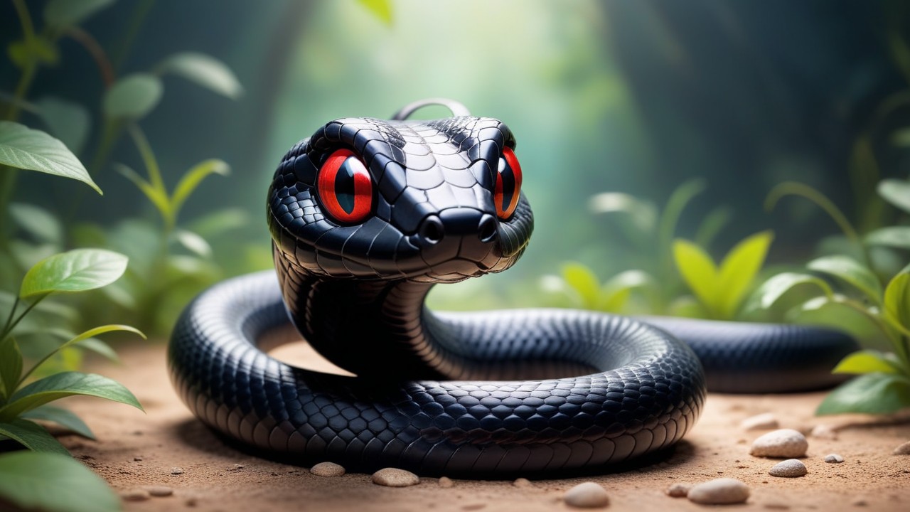 Chibbi-Art Red-bellied Black Snake Chibi Style: Artists Playful Gaze