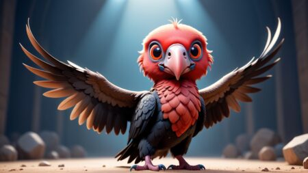 Chibbi-Art Red-headed Vulture in Chibi Style Gazing Out at the Audience