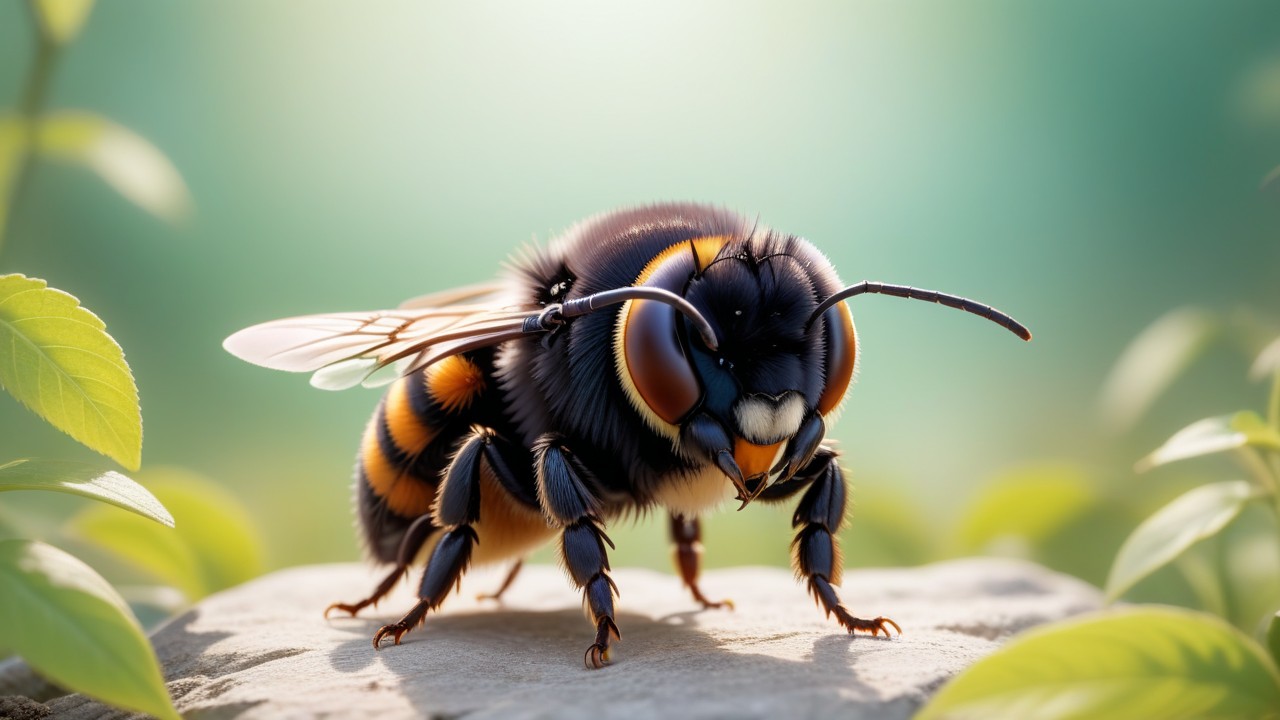 Chibbi-Art Vibrant Cuckoo Bumblebee in Chibi Art Style Gazing at the Audience