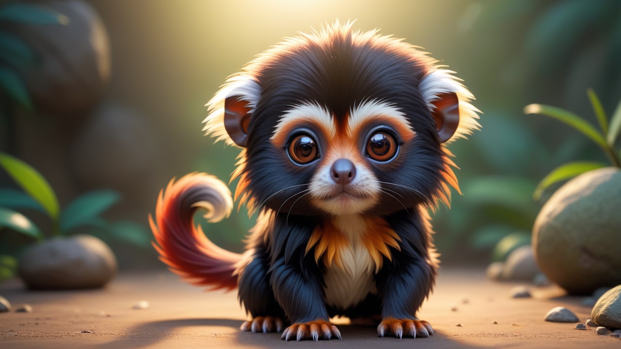 Chibbi-Art Vibrant Chibi Tamarin: Red Hands Charming and Daring