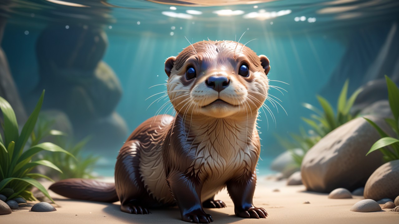 Chibbi-Art Playful River Otter Chibi: Eye Contact in 2D Paradise