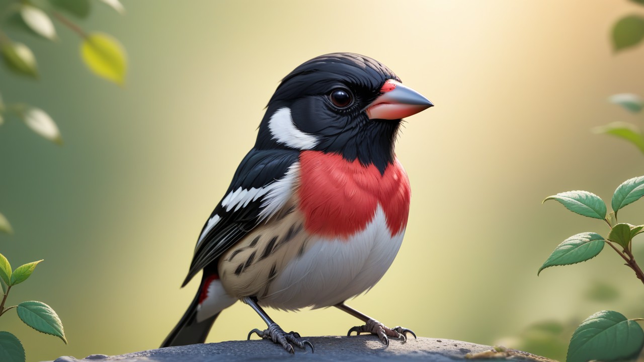 Chibbi-Art Rose-Breasted Grosbeak in Chibi Style