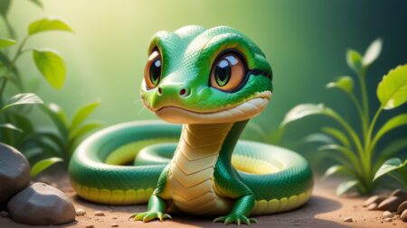 Chibbi-Art Cute Green Chibi Snake Greets with a Whimsical Wink