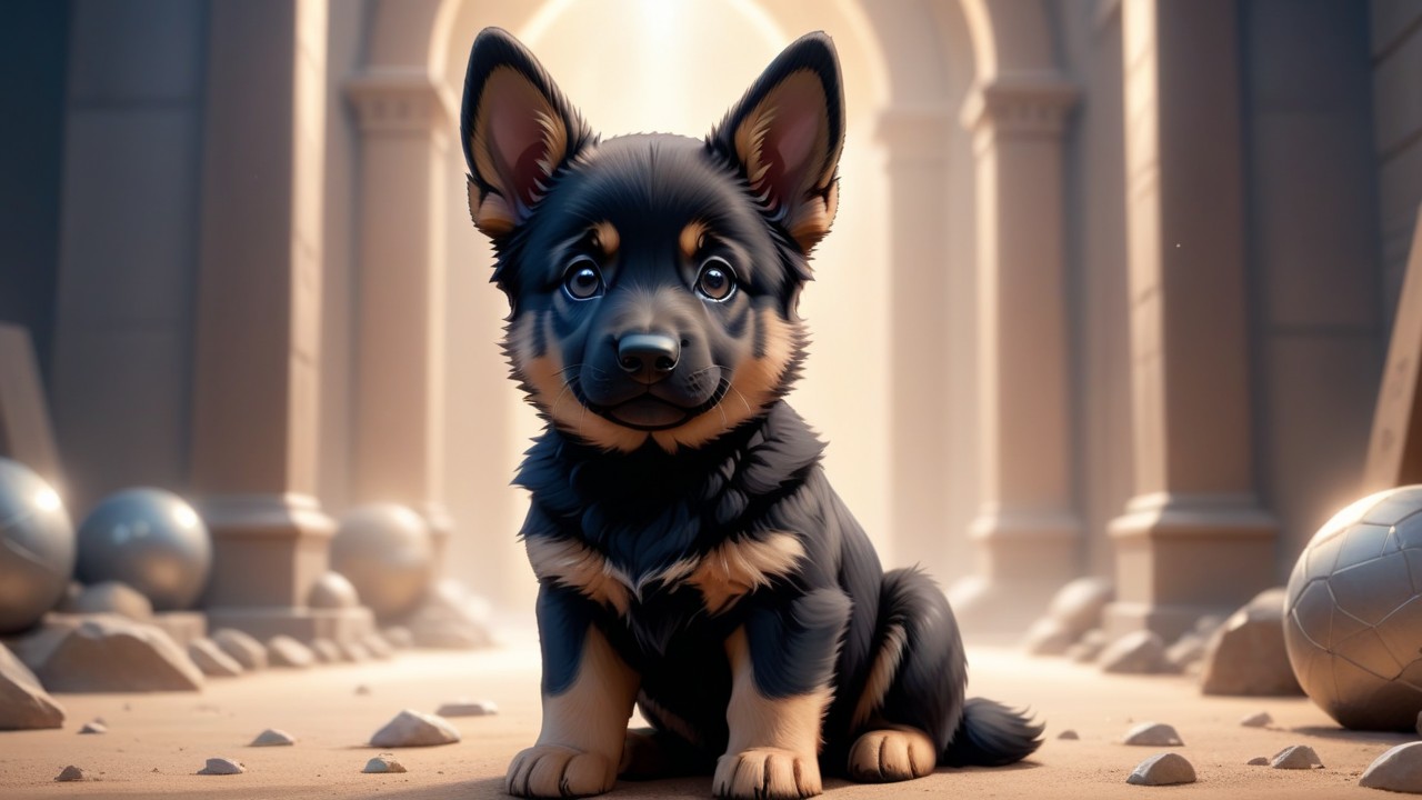 Chibbi-Art Sable Stare: Black German Shepherd in Chibi Art Dazzles Viewers