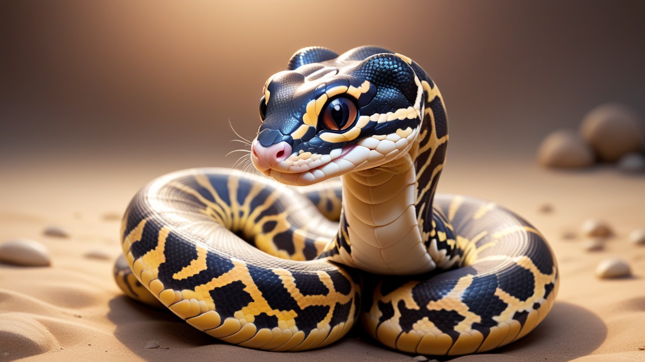 Chibbi-Art Scaleless Python in Chibi Art Style, Looking Straight at the Camera