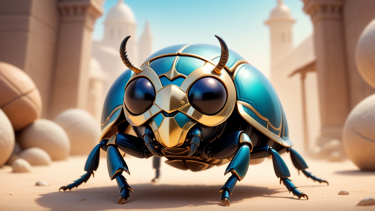 Chibbi-Art Scarab Beetle Chibi - A joyful, fun interpretation of a classic scarab beetle, captured in the whimsical Chibi art style, inviting viewers to enjoy its delightful humble personality.