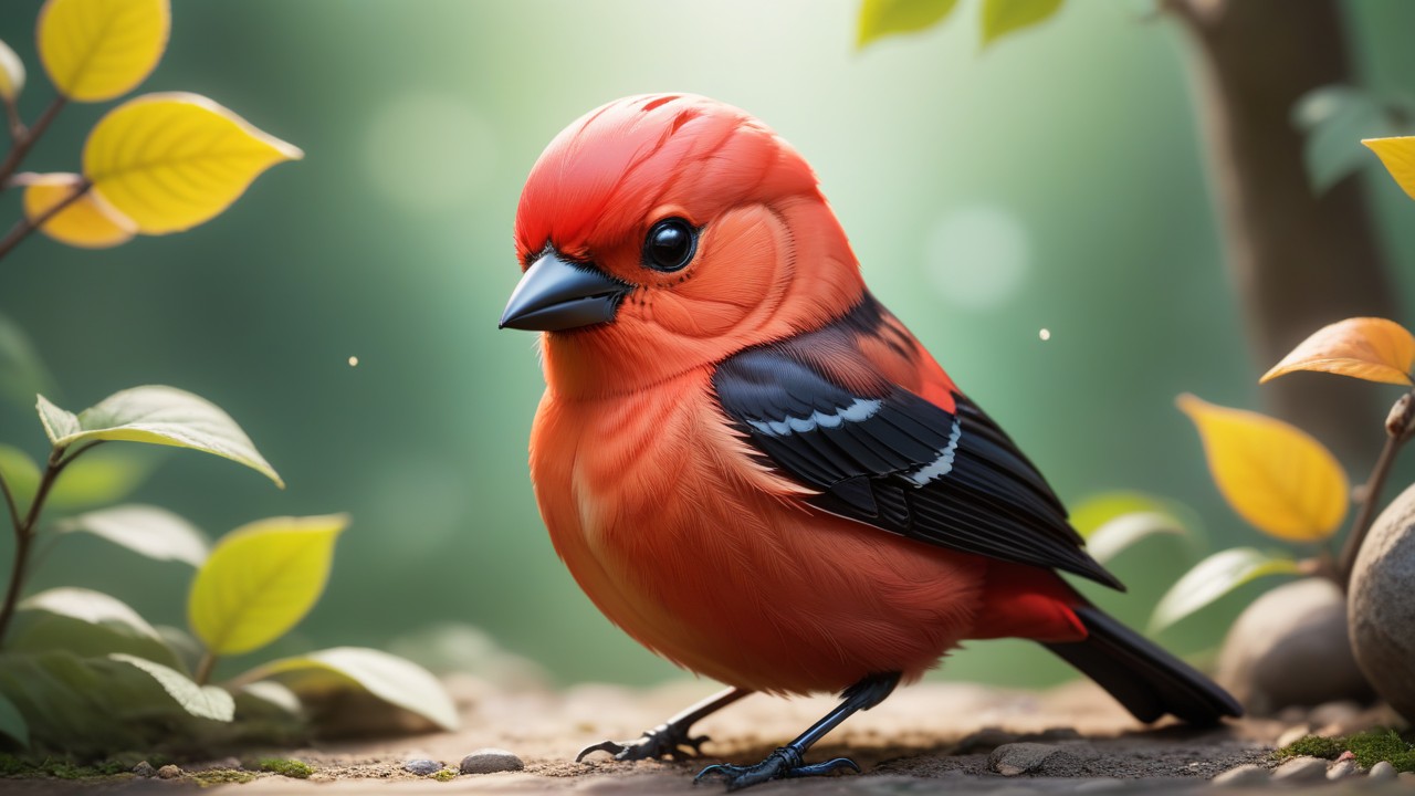 Chibbi-Art Scarlet Tanager: Chibi Portrait, Confronting Spectators