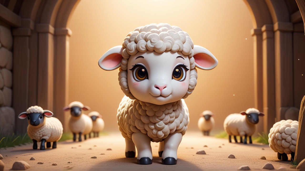 Chibbi-Art Whimsical Sheep in Chibi Style Grazing Your Views