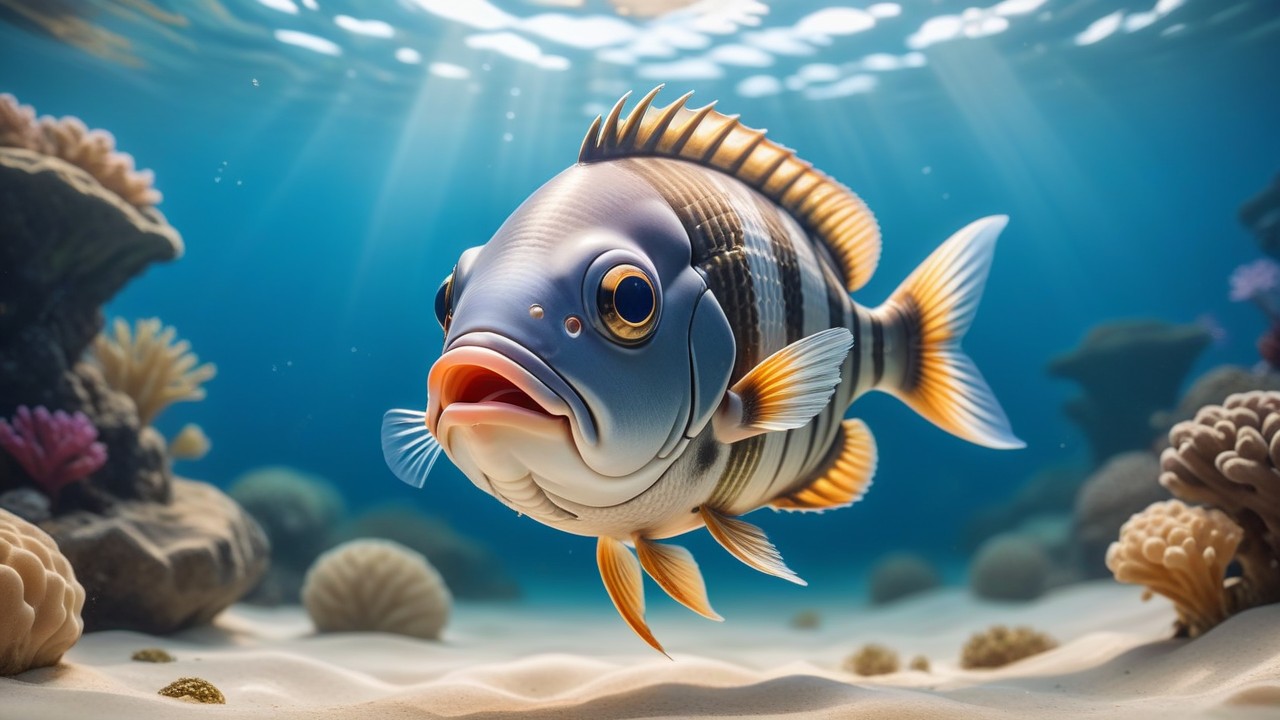 Chibbi-Art Sheepshead Fish Chibi Art: Vibrant Depiction by the Artist