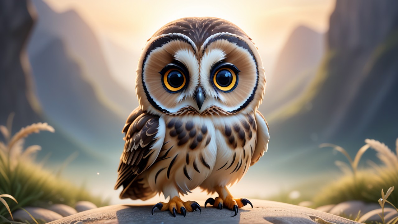 Chibbi-Art Enchanting Eyes: Chibi Short-eared Owl Expressing Whimsy