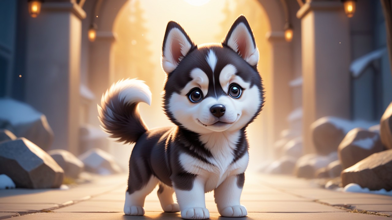 Chibbi-Art Siberian Husky in Chibi Style Gazing At Viewers by an Artistic Artist