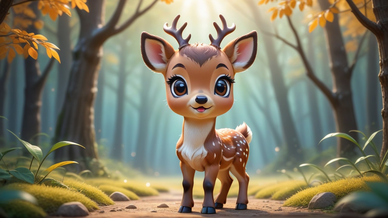 Chibbi-Art Whimsical Chibi Sika Deer, Capturing Your Gaze