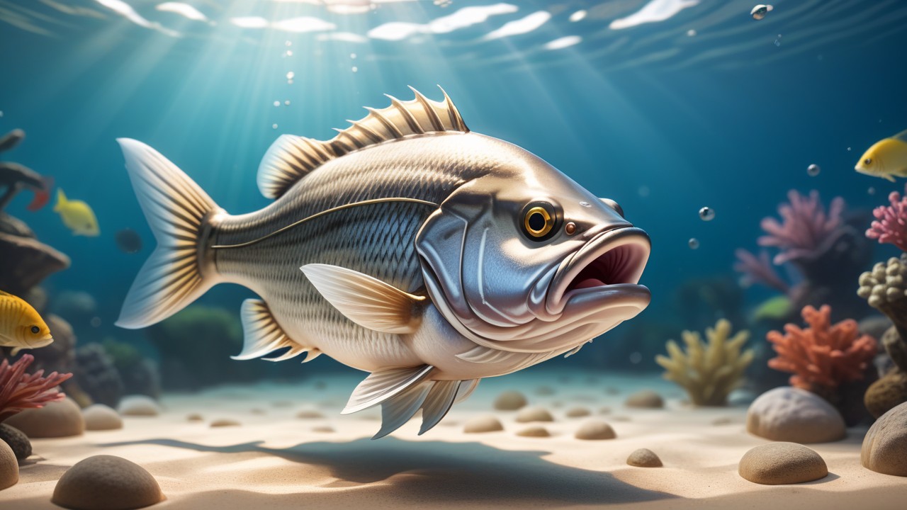 Chibbi-Art Vibrant Chibi Striped Bass on a Clear Canvas