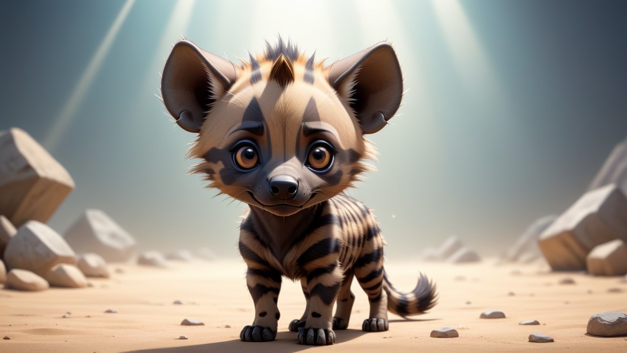 Chibbi-Art Playful Chibi Striped Hyena Glancing Right