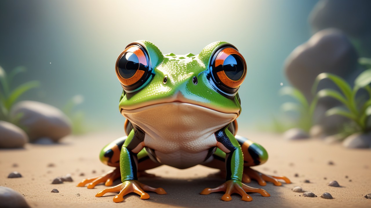 Chibbi-Art Chibi Striped Rocket Frog Embraces the Viewer