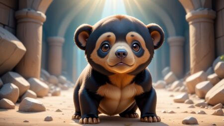 Chibbi-Art Sun Bear: Chibi Art Style Portrait Captivates Viewers Attention