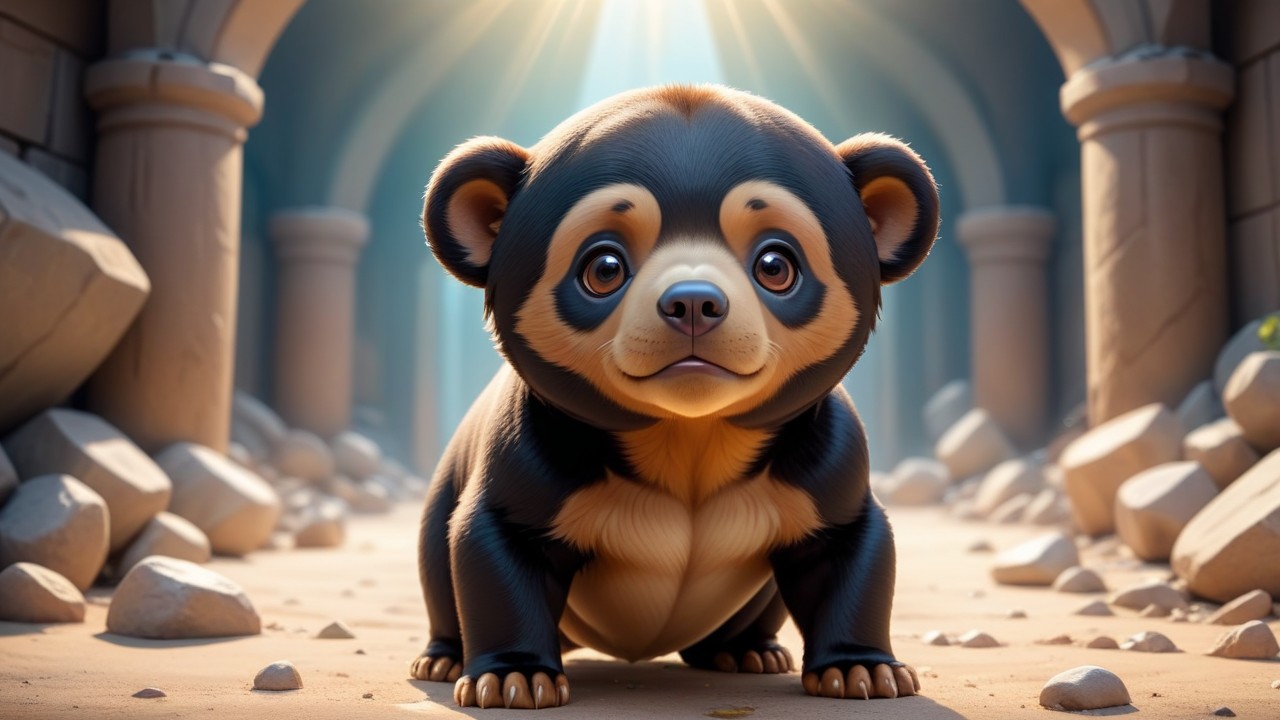 Chibbi-Art Sun Bear: Chibi Art Style Portrait Captivates Viewers Attention