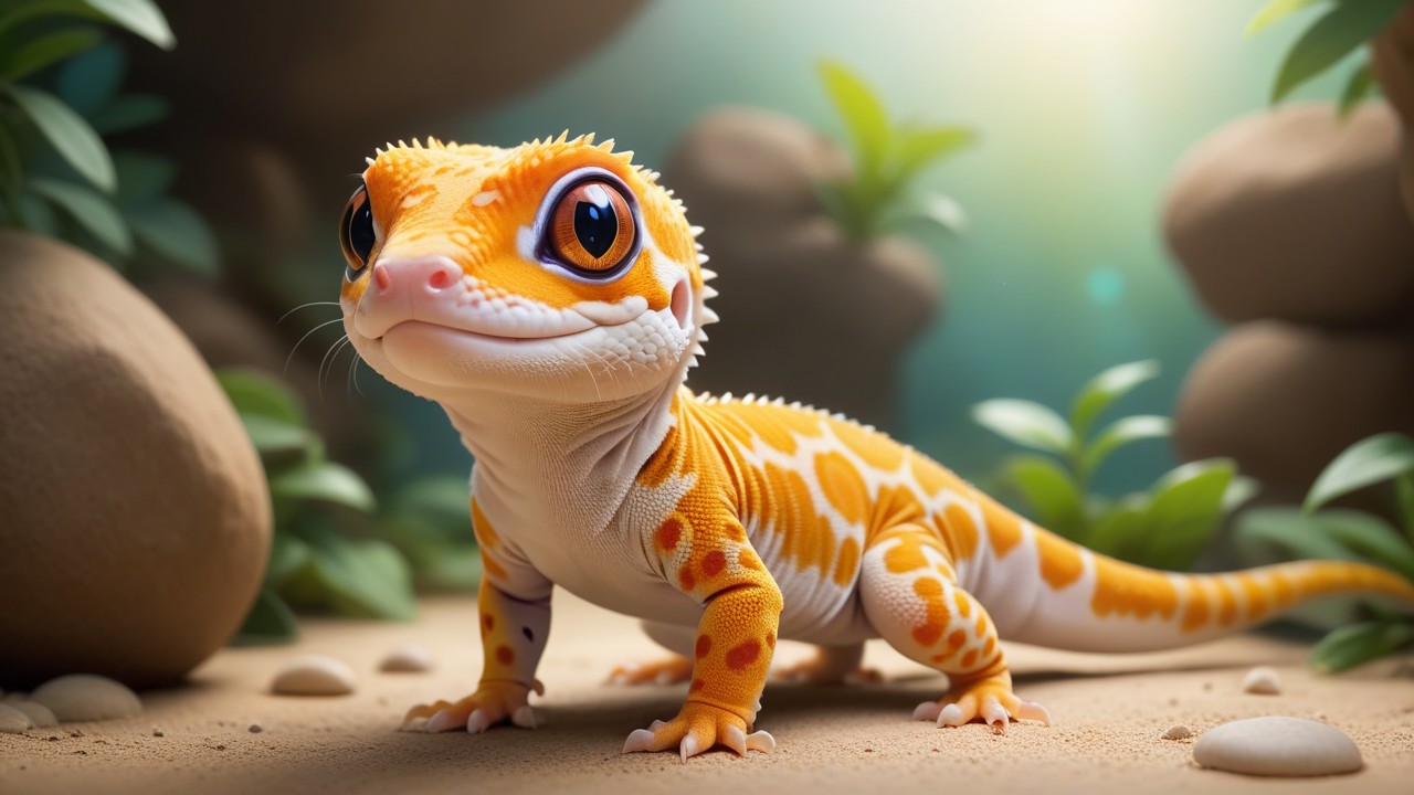 Chibbi-Art Vibrant Chibi Leopard Gecko in Creative Portrait