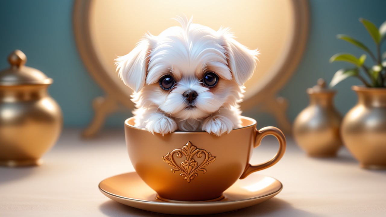 Chibbi-Art Cute Teacup Maltese in Chibi Style, Gazing into the Abyss