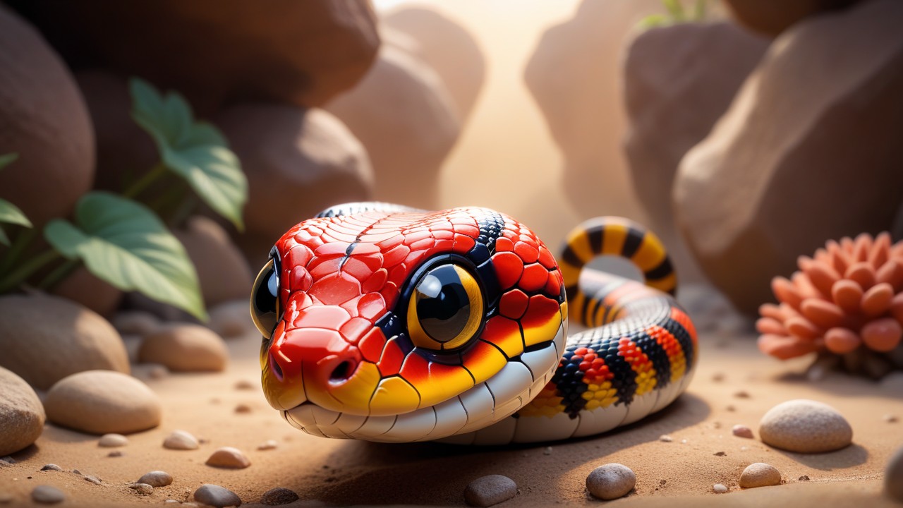 Chibbi-Art Vibrant Chibi Coral Snake Peering Curiously