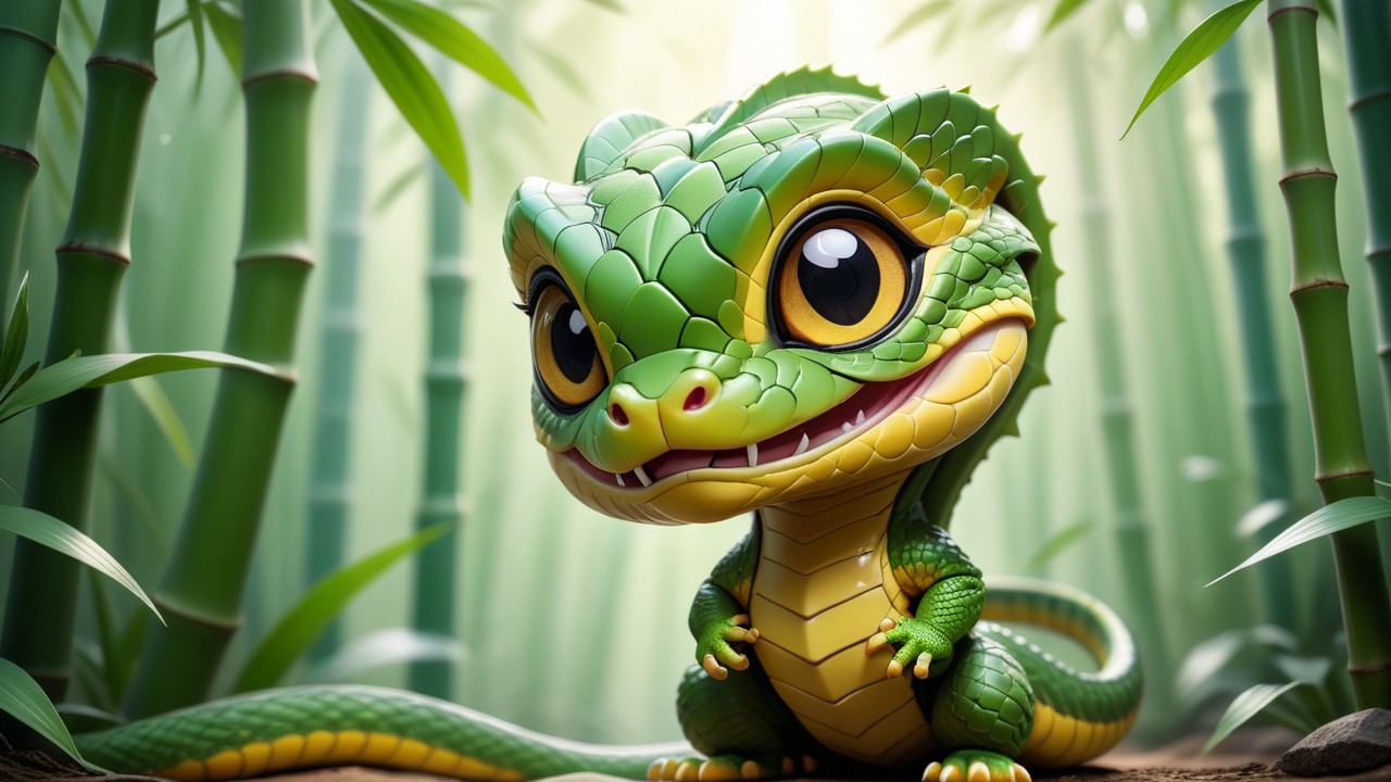 Chibbi-Art Cute Serpentine Encounter: Bamboo Viper Chibi