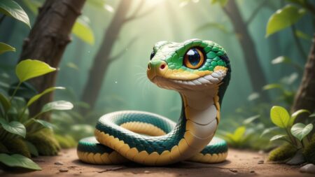 Chibbi-Art Cute Serpentine Snake in Chibi Art with a Glimpse