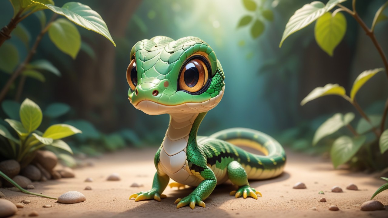 Chibbi-Art Viney Snake: Chibi Portrait with Panoramic Scene