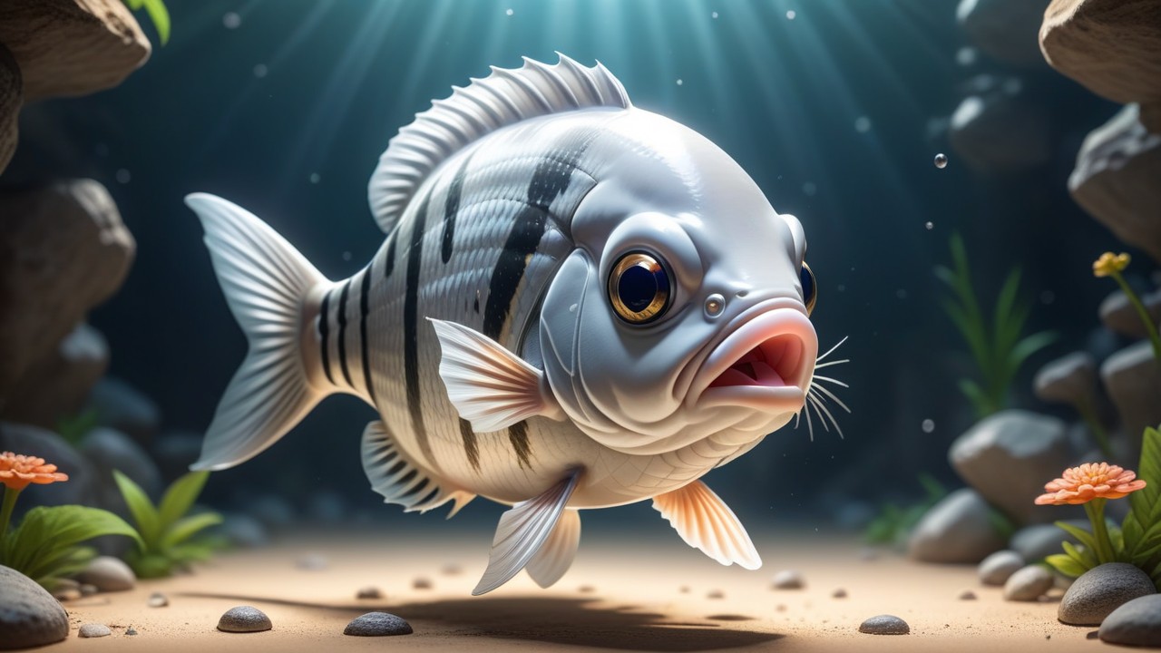 Chibbi-Art Whimsical White Bass Portrait