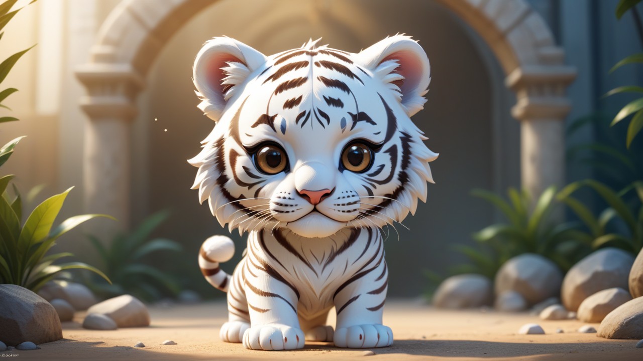 Chibbi-Art Whimsical White Tiger Chibi Gaze