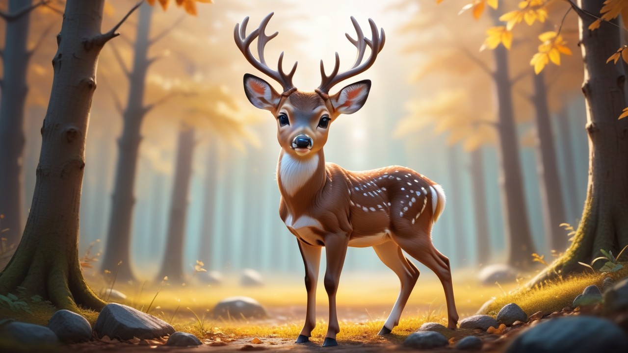 Chibbi-Art Enchanting White-tail Deer in Chibi-Style