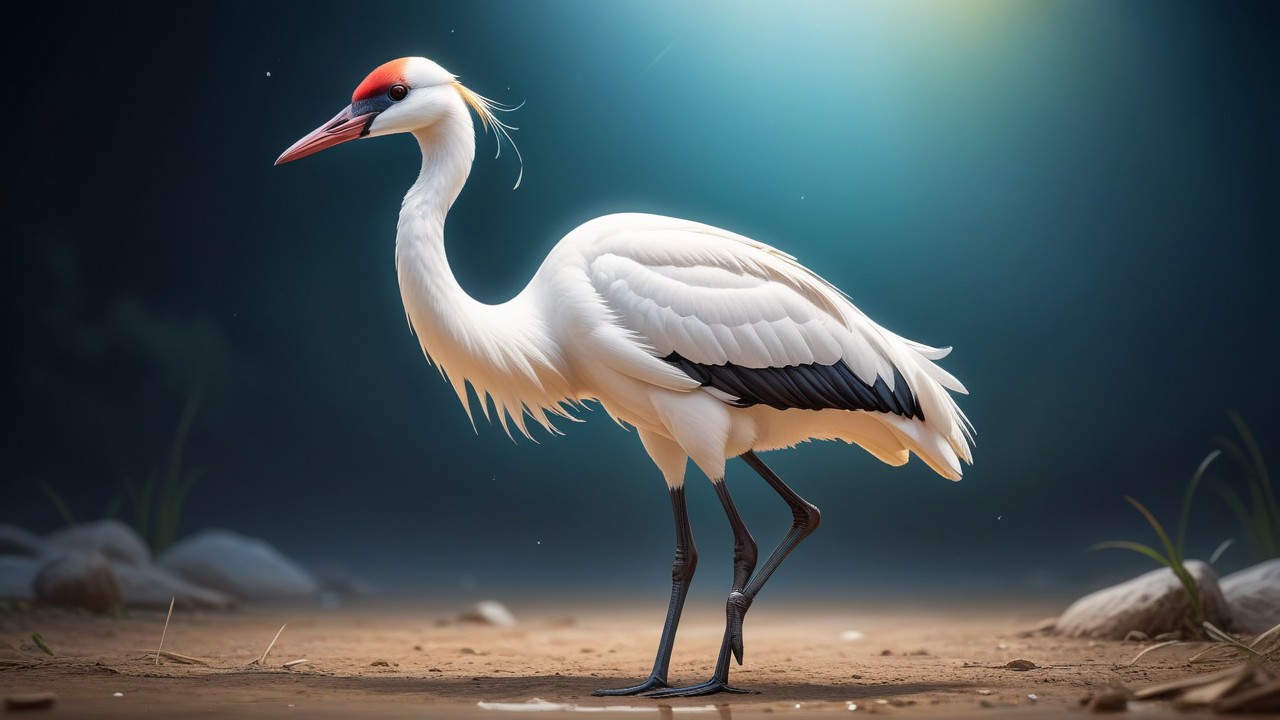 Chibbi-Art Whooping Crane in Chibi Style, Facing the Viewers with a Touch of Artistic Flair