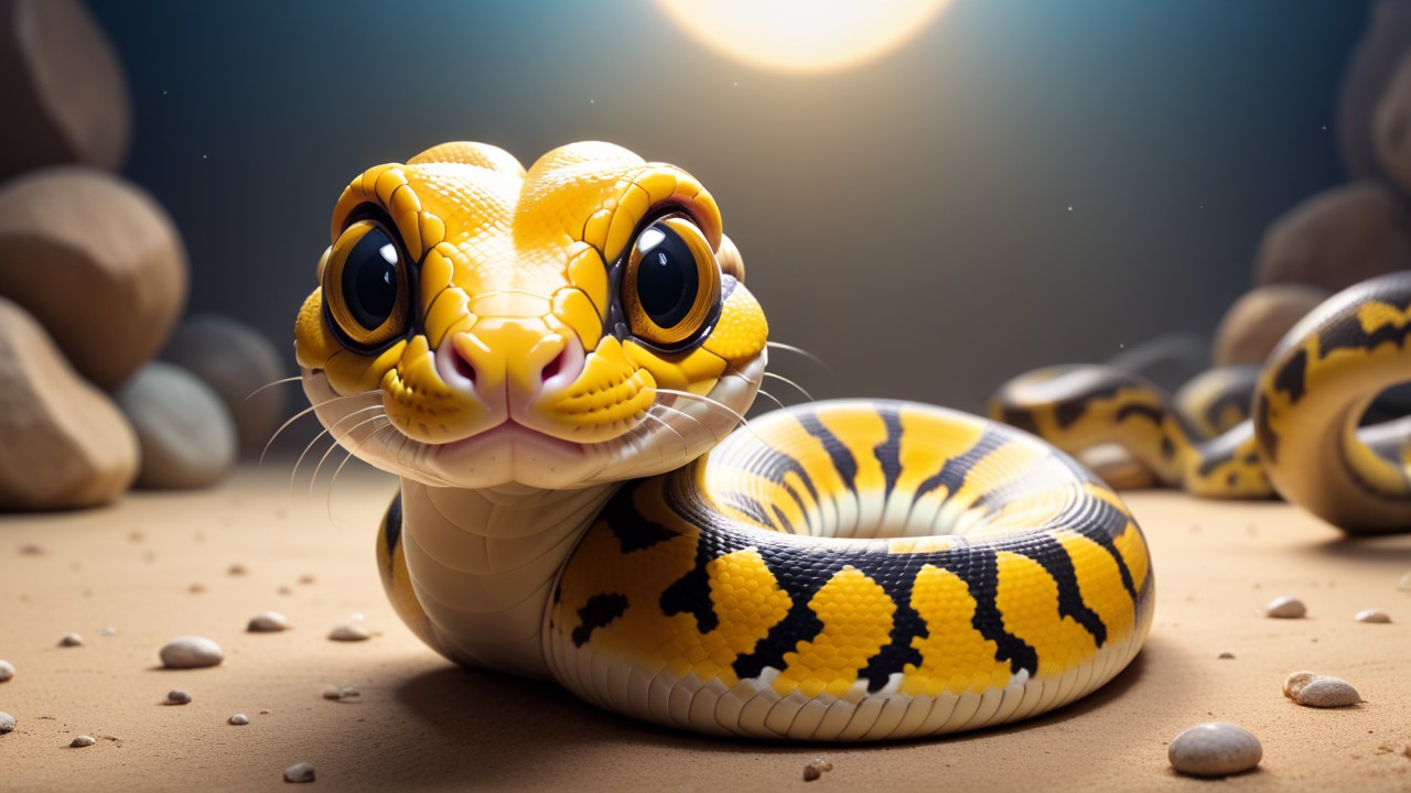 Chibbi-Art Vibrant Yellow Belly Ball Python Chibi Art with Eye Contact