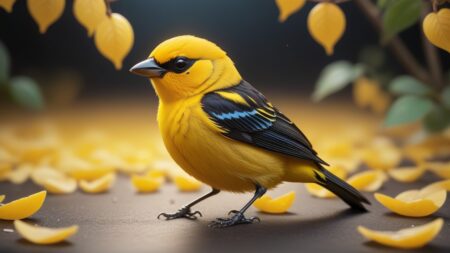 Chibbi-Art Bold Splash of Yellow: Chibi Black-and-yellow Tanager in Captivating Focus