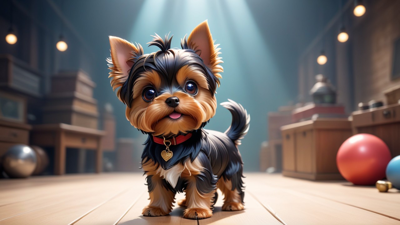 Chibbi-Art Chibi Yorkie Boldly Gazing at the Canvas