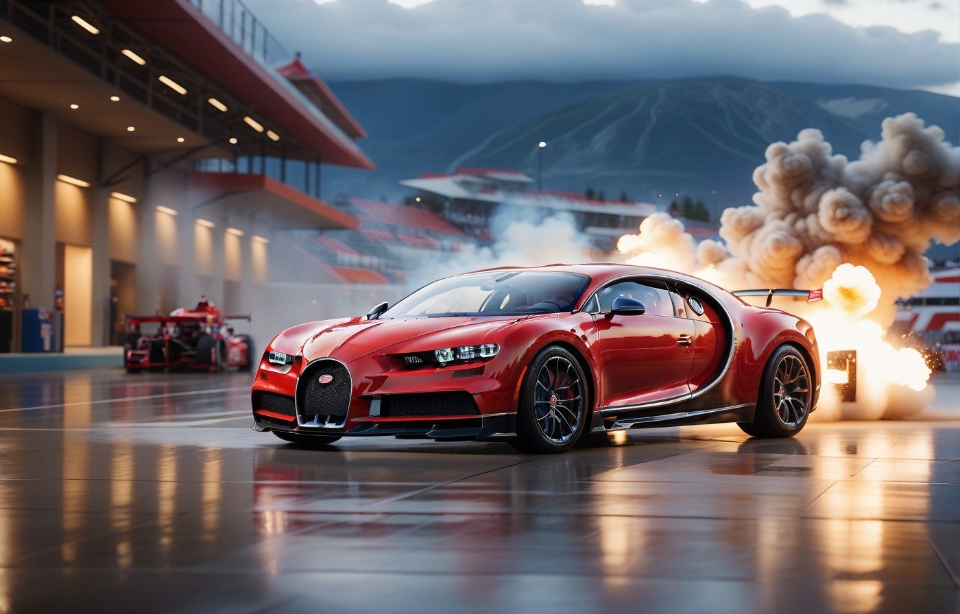 Vehicles Bugatti Car in a Smoky Adventure