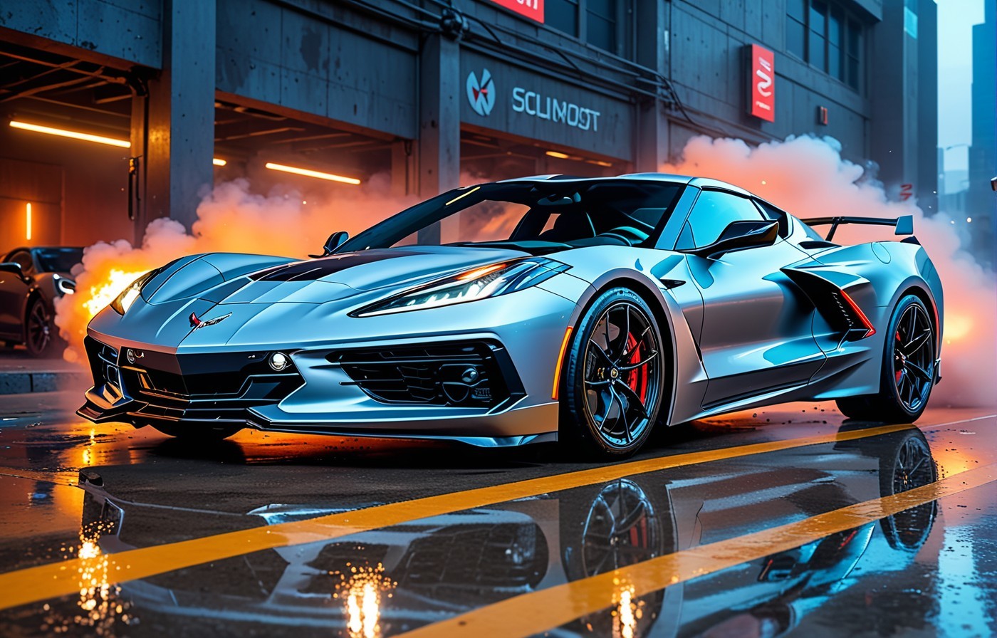 Vehicles Thrilling Vapor: A Silver Sports Car Embraces Its Power